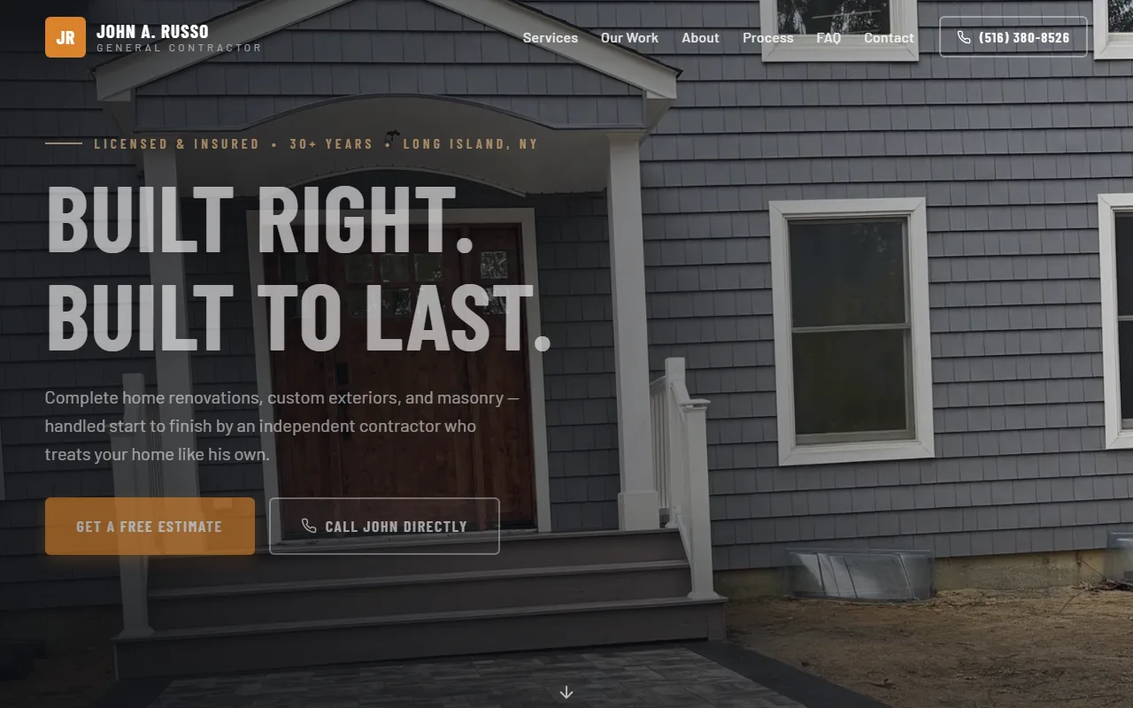 John A. Russo General Contracting live website homepage